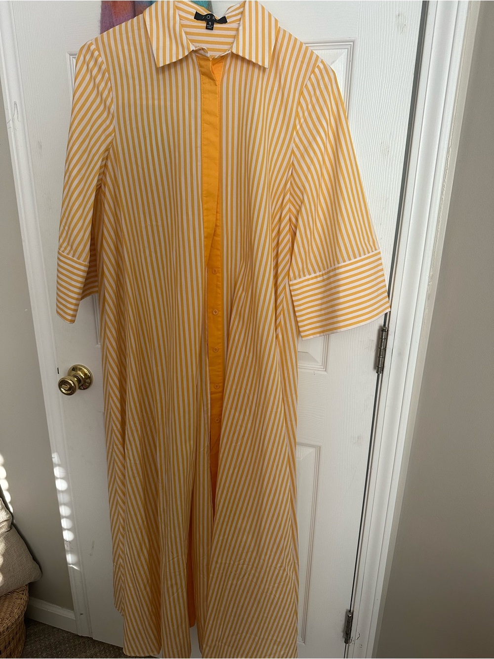 Yellow & White Striped Button-Front Maxi Shirt Dress